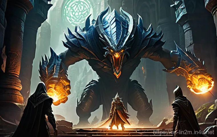 리니지2M 파티 플레이 장점 - **Prompt:** "A vibrant fantasy landscape, reminiscent of Lineage2M, where a diverse group of adventu...