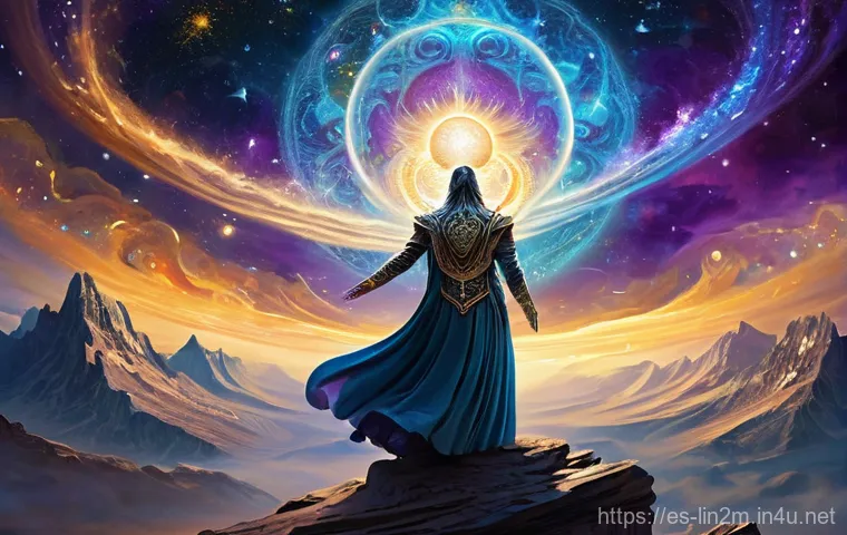 리니지2M 스토리 라인 분석 - **Cosmic Dance of Creation and Destruction**
    A grand, ethereal scene depicting Einhasad, the God...