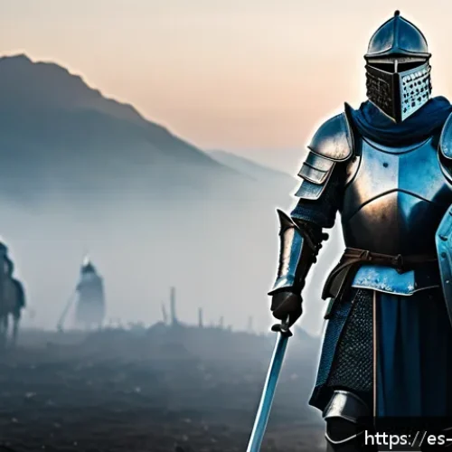 Home 30 리니지2M 리세마라 추천 캐릭터 - A heavily armored Knight warrior standing confidently on a misty battlefield at dawn, wielding a lar...