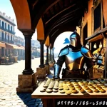 리니지2M 무역 시스템 이해하기 - Photorealistic high-fantasy MMORPG marketplace in a sunlit Spanish Mediterranean port city, armored ...